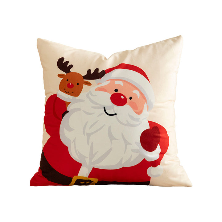 Christmas square decorative pillow with patchwork print and soft microfiber cover
