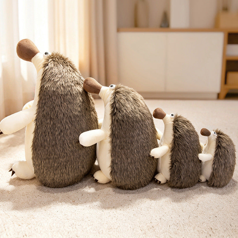 Plush Sitting Long-Fur Hedgehog Comforter Toy with Oversized Snout and Soft Bean-Fill Body Stornfield
