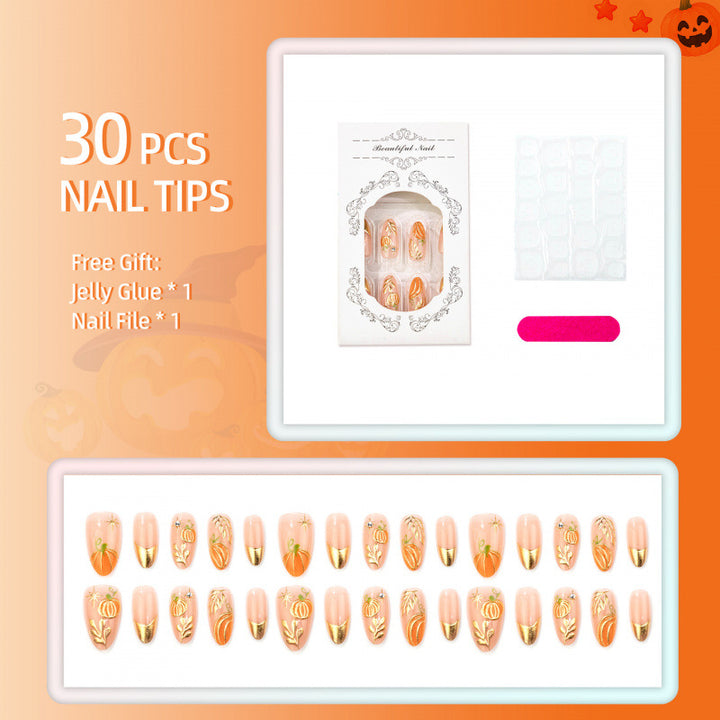 Festive Pumpkin Themed Press-On Nail Set