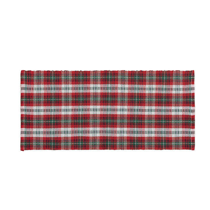 Handwoven robust table runner made of cotton blend with classic check pattern