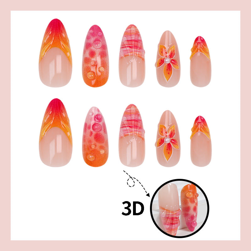 Acrylic Nail Set with Elegant Flower and Gradient Designs Stornfield
