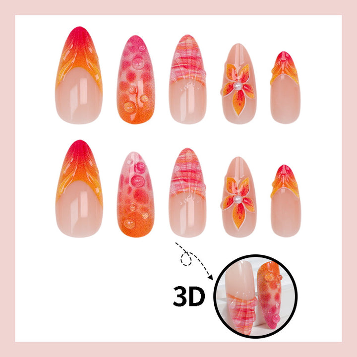 Acrylic Nail Set with Elegant Flower and Gradient Designs Stornfield