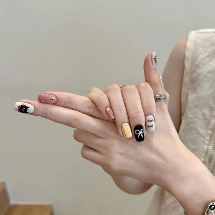 Playful Cat-Themed Press-On Nail Set Stornfield