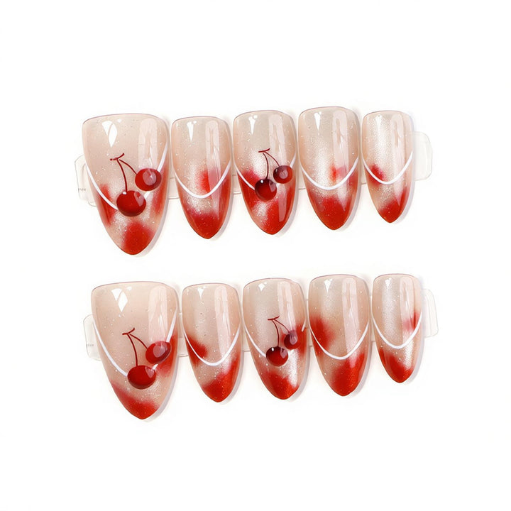 Artistic Cherry-Embellished Press-On Nail Art Set Stornfield
