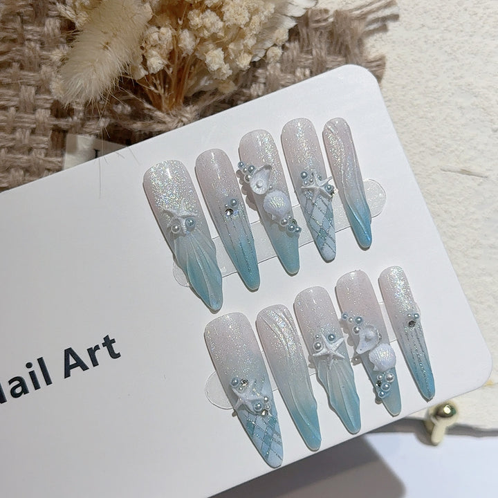 Coastal Themed Decorative Press-On Nail Art