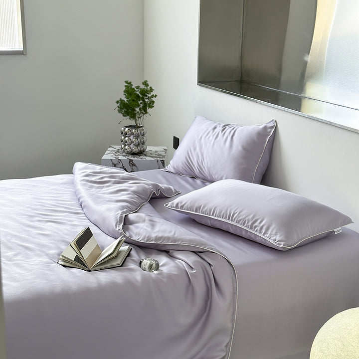 Reversible Premium Satin Bedding Set with Fine Piping and Extra Pillowcases