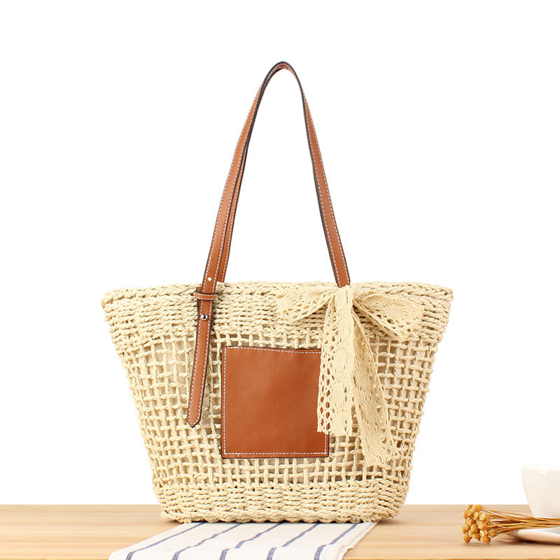 Elegant Braided Raffia Bag with Leather Accent Stornfield