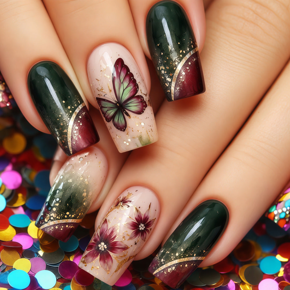 Artificial nails with elaborate butterfly and flower designs Stornfield