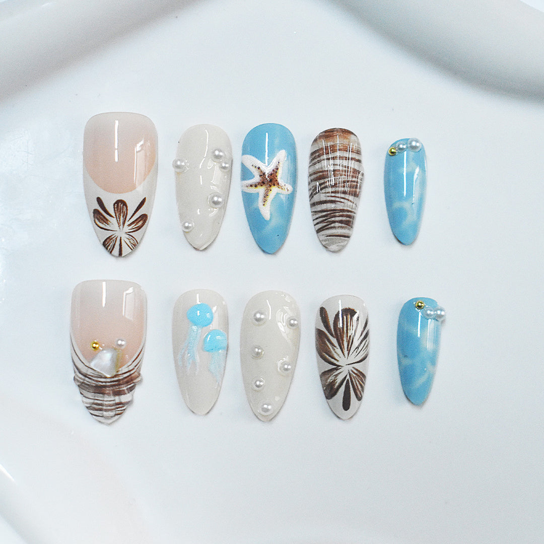 Seashell-Themed Press-On Nail Extensions Stornfield