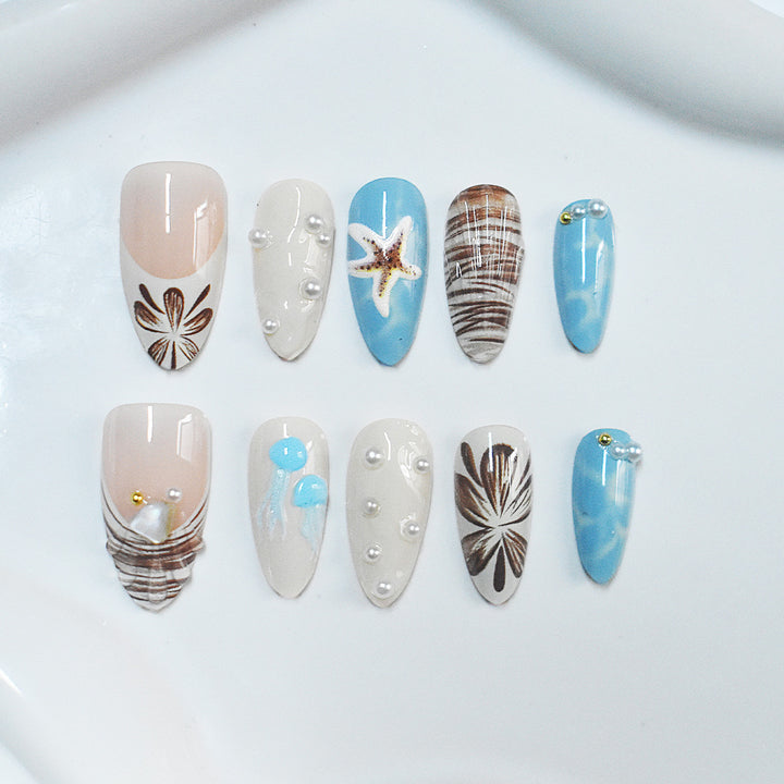 Seashell-Themed Press-On Nail Extensions Stornfield
