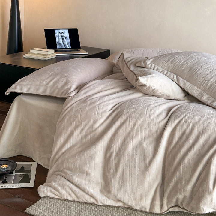 Plush Textured Reversible Duvet Cover Set with Quilted Finish