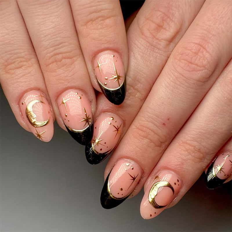 Nail extension set with elegant black-pink design and shiny accents Stornfield