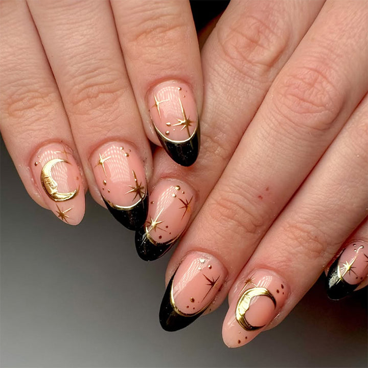 Nail extension set with elegant black-pink design and shiny accents Stornfield