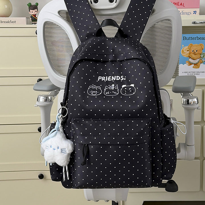 Playful Polka Dot Backpack with Cute Character Accents Stornfield