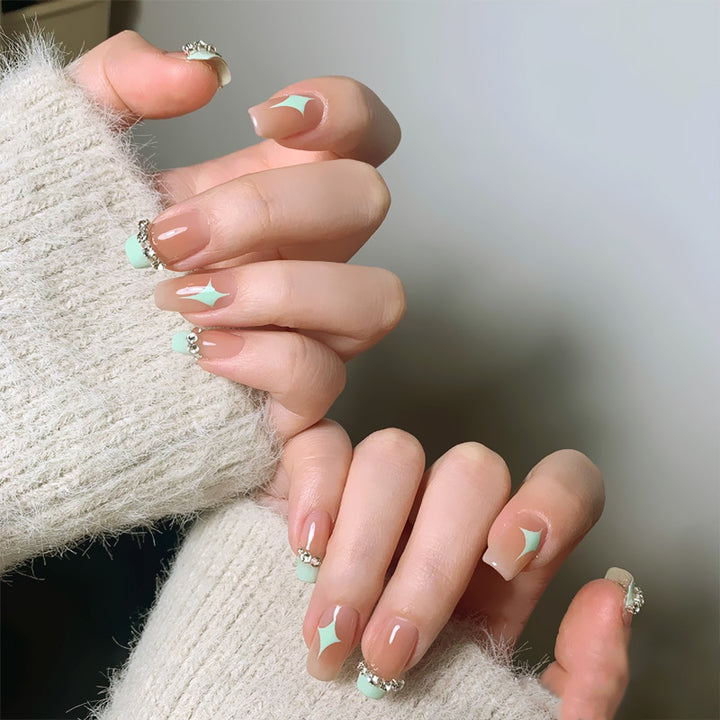 Acrylic nail set with elegant geometric decorations Stornfield
