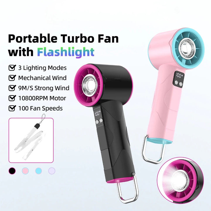 Women's high-speed handheld fan with integrated LED light Stornfield