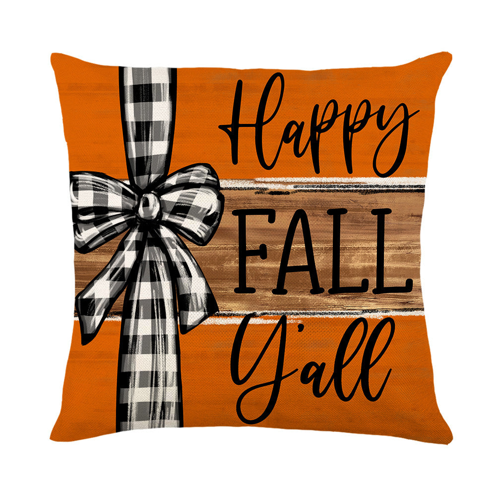 Decorative Autumn Pumpkin Print Square Throw Pillow Cover with Hidden Zipper and Linen-Texture
