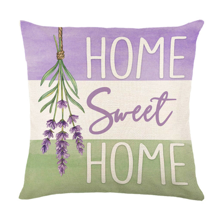 Decorative Linen-Cotton Accent Throw Pillow Cover with Floral Typography