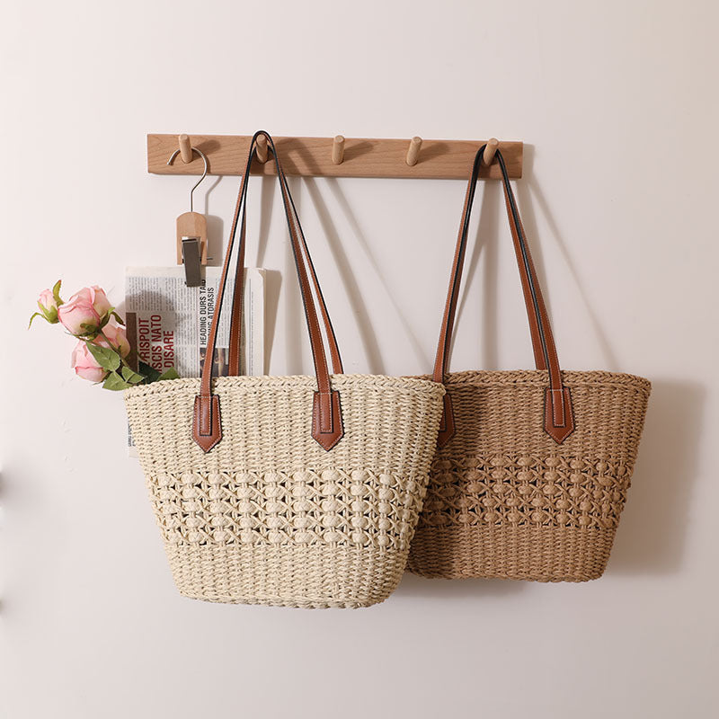 Handcrafted rattan basket bag with elegant leather accents Stornfield