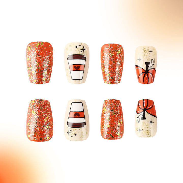 Seasonal Pumpkin-Themed Press-On Nail Art Design Stornfield