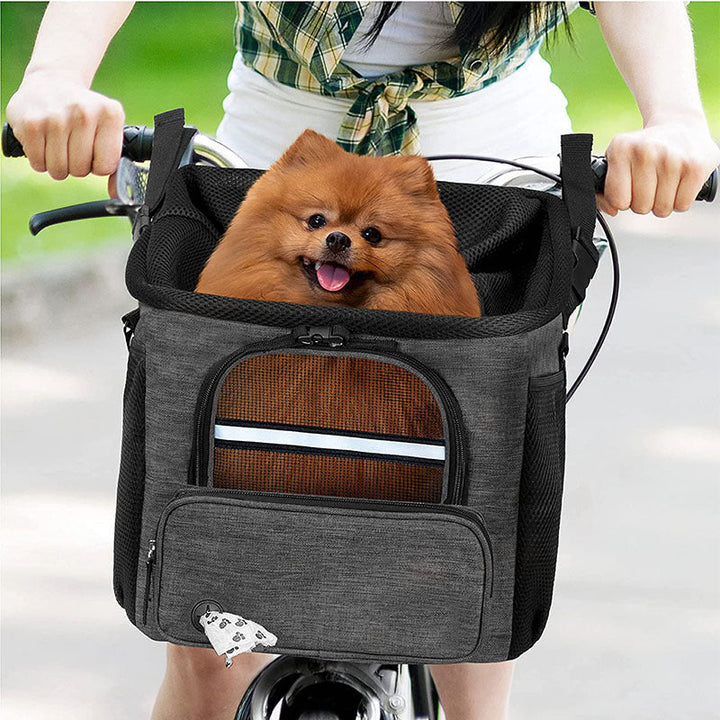 convertible front-mount pet transport backpack with reinforced base, breathable mesh canopy, padded straps and detachable shoulder sling Stornfield