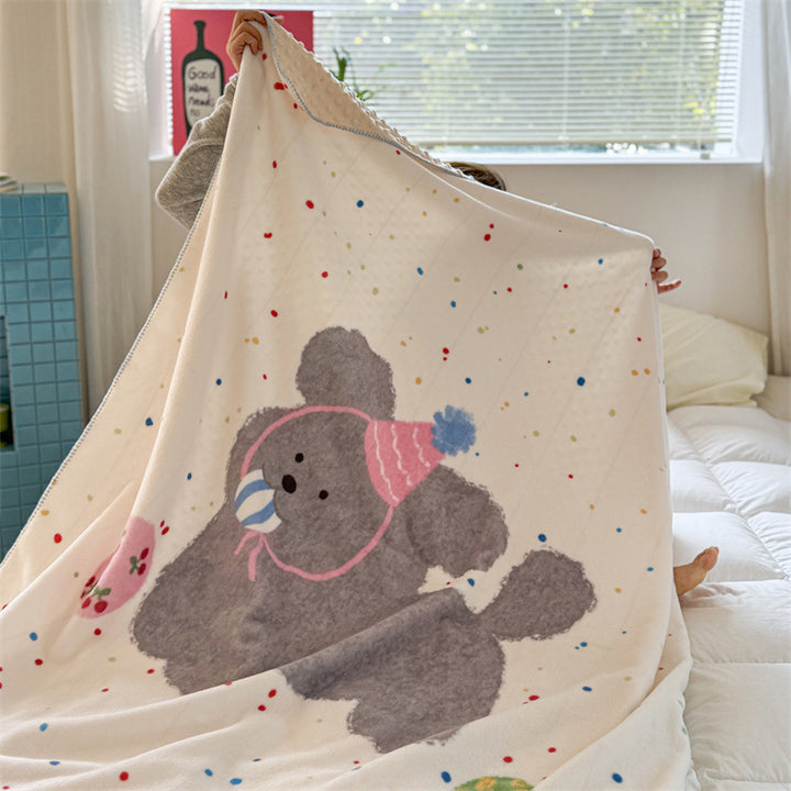 Reversible Plush Sherpa Throw Blanket with Cartoon Cat Design