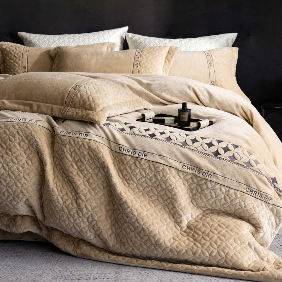 Plush Quilted Velvet Luxury Duvet Cover Set with Decorative Shams