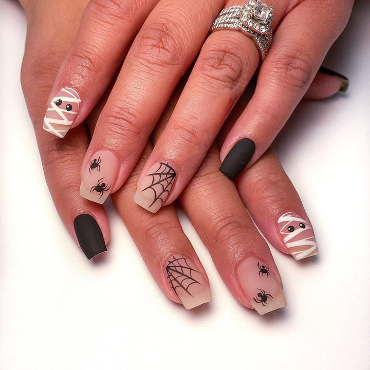 Halloween Artificial Nail Set with Creepy Spider and Mummy Designs Stornfield