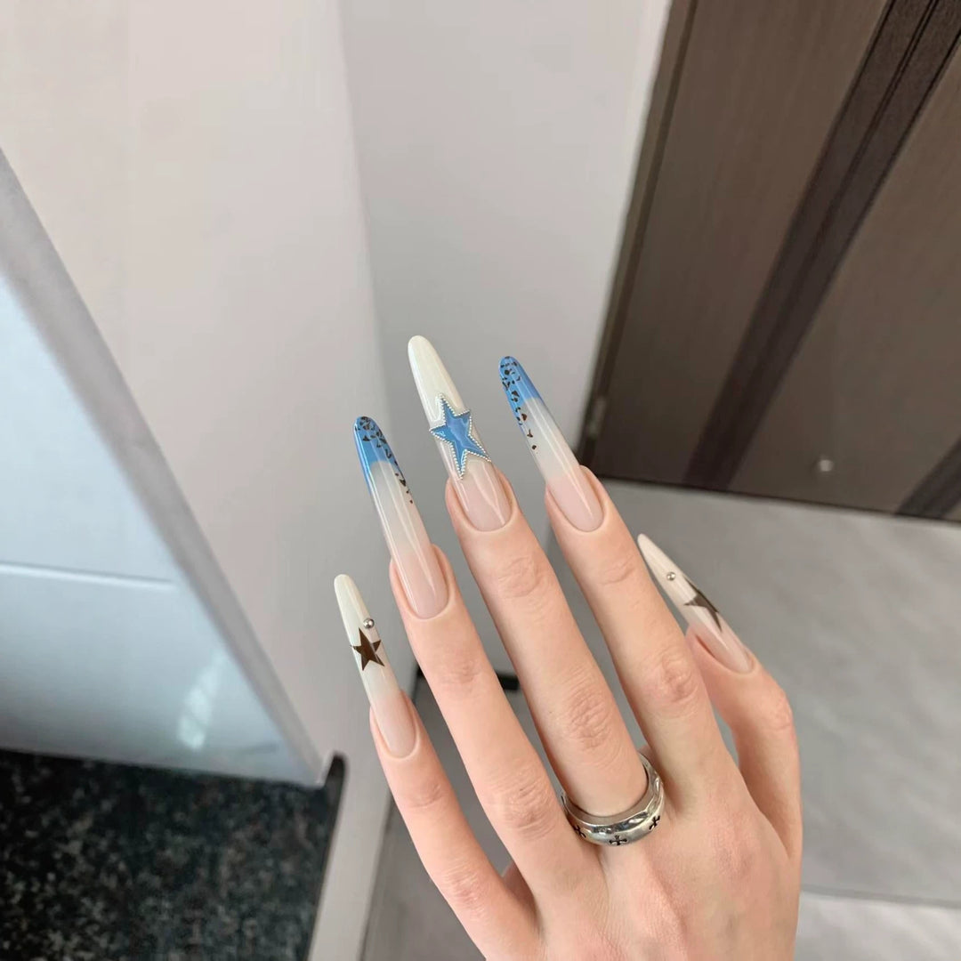 Star Accented Stiletto Nail Art Extensions