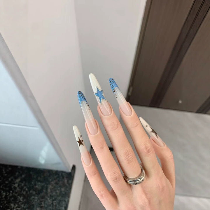 Star Accented Stiletto Nail Art Extensions