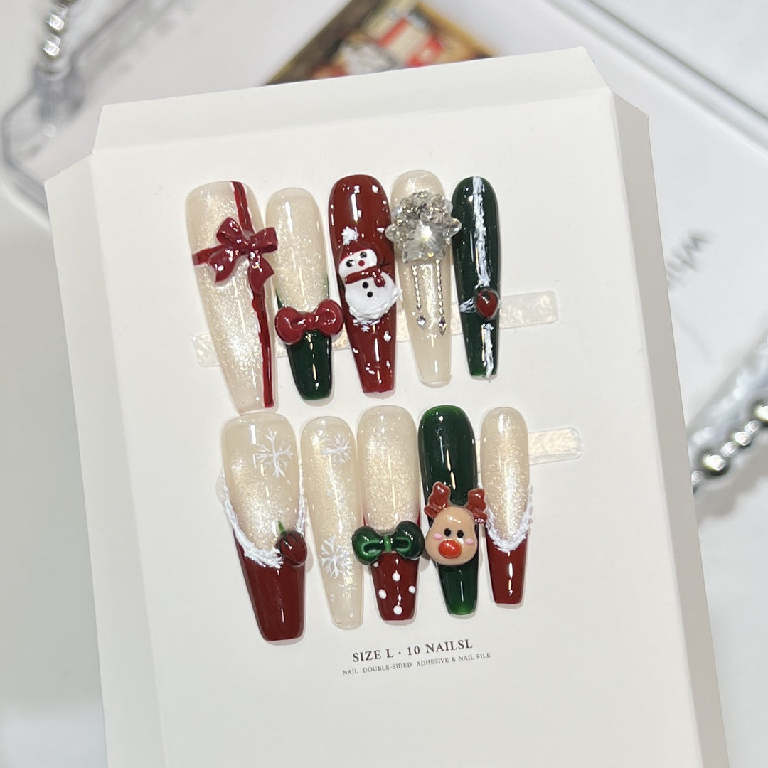 Festive-Themed Press-On Nail Art Set with Charming Holiday Designs Stornfield