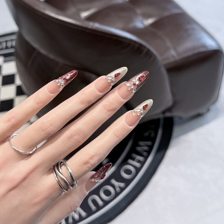 Decorative Stiletto Press-On Nail Set with Gemstone Accents Stornfield