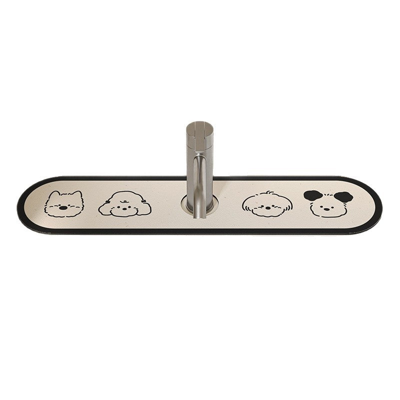 Decorative Anti-Slip Silicone Faucet Counter Tray Mat with Cute Dog Faces