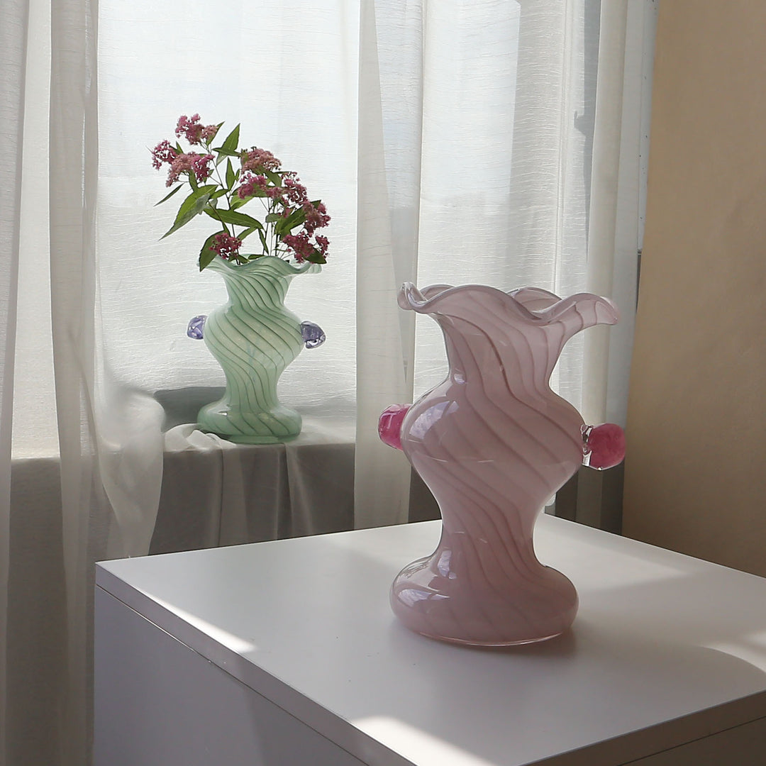 Sculptural Rippled Art Glass Decorative Vase Stornfield
