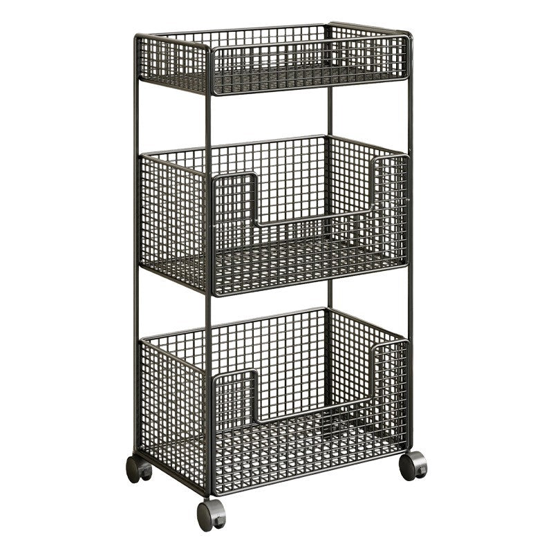 Compact Triple-Tier Wire Mesh Rolling Utility Cart with Locking Casters