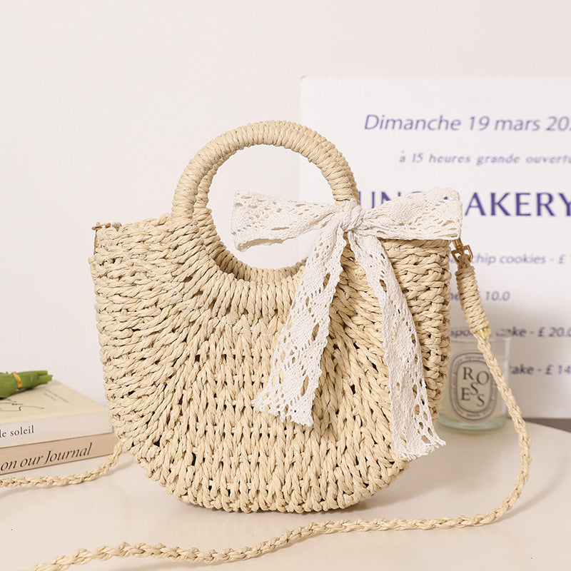 Trendy Bast Bag with Round Handle and Textured Design Stornfield