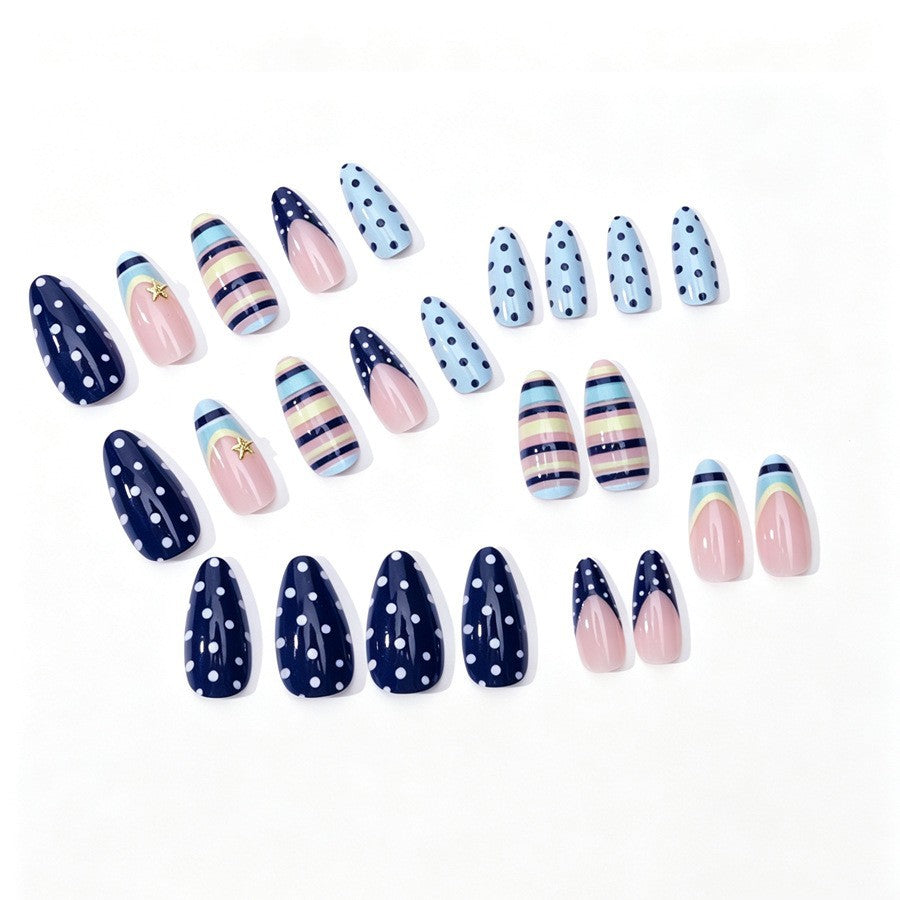 Artificial nail set with elegant stripe and dot design Stornfield