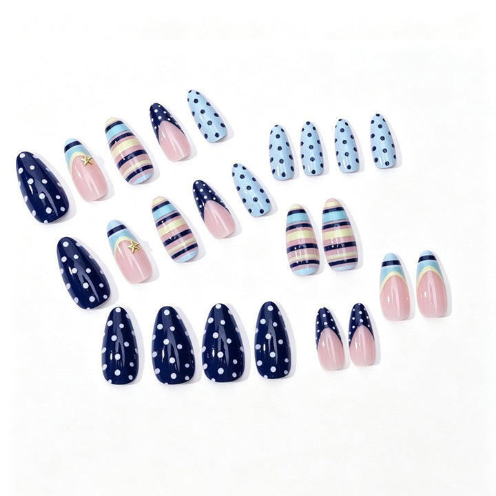 Artificial nail set with elegant stripe and dot design Stornfield