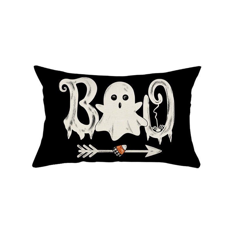 Halloween Decorative Lumbar Pillow Cover with Script Typography and Hidden Zipper