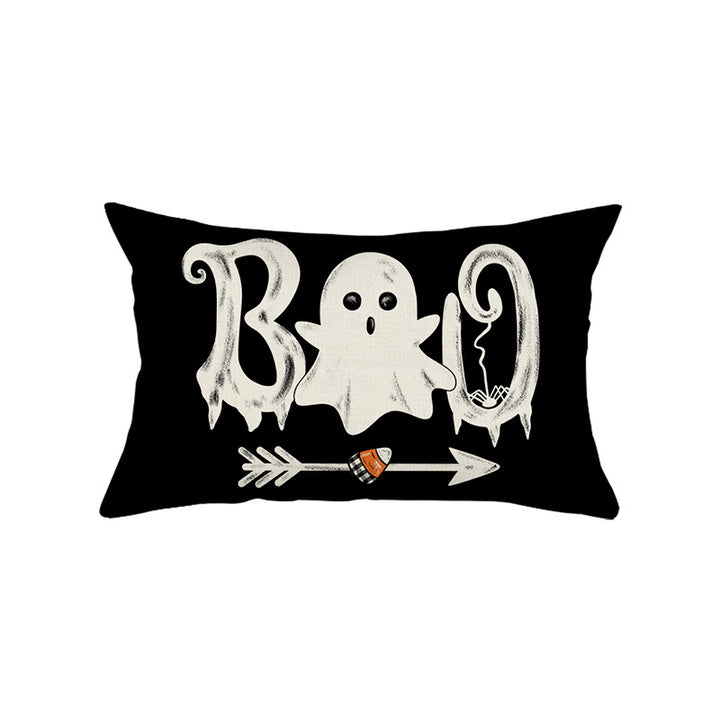 Halloween Decorative Lumbar Pillow Cover with Script Typography and Hidden Zipper