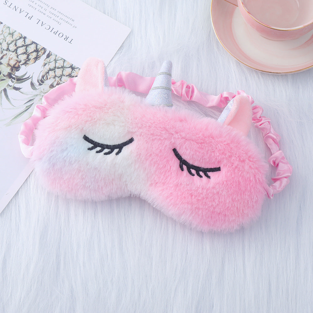Ladies nan cozy unicorn sleep mask with embroidered eyelashes, soft plush and elastic ruffled ribbon Stornfield
