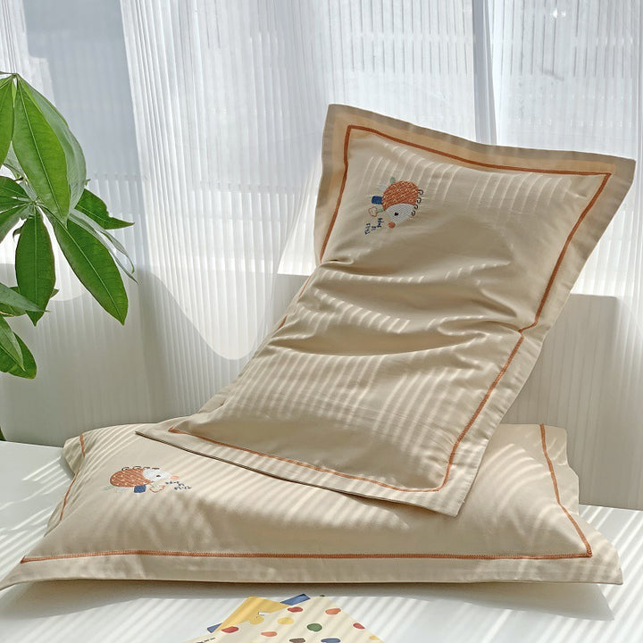 Embroidered Cotton Sateen Pillowcase Set with Piped Edge