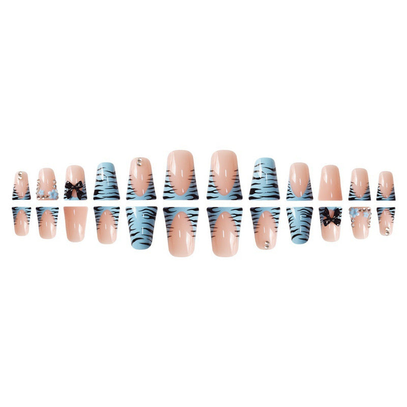 Decorative Press-On Nail Art Set with Bow and Gem Accents Stornfield