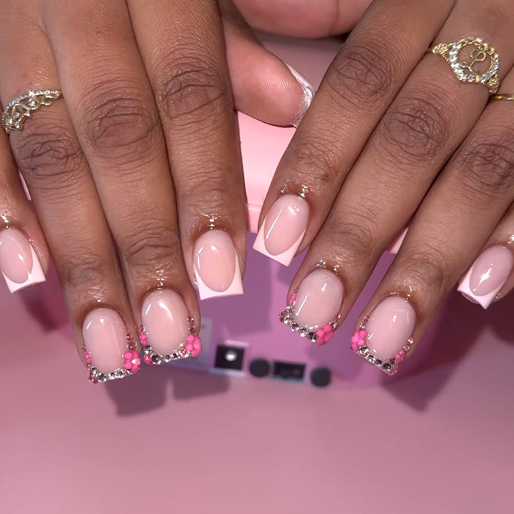 Decorative Rhinestone French Tip Press-On Nails Stornfield