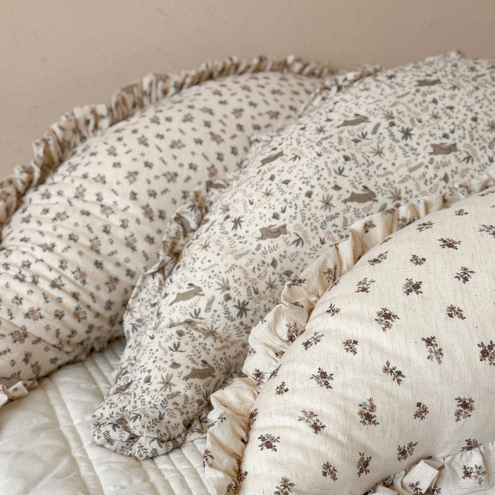 Ergonomic Cotton Maternity Nursing Support Pillow with Ruffled Cover and Bunny Print