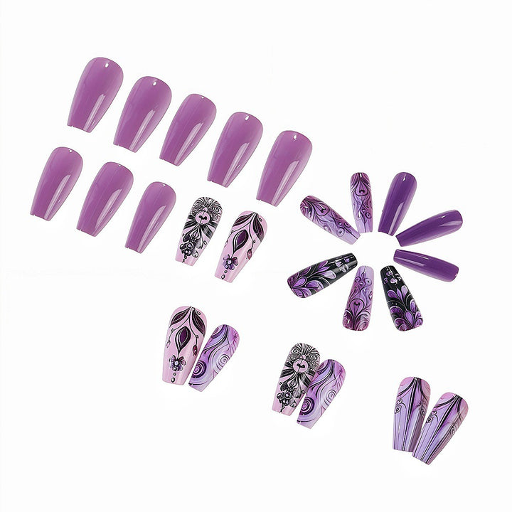 Artificial nails with intricate purple pattern Stornfield