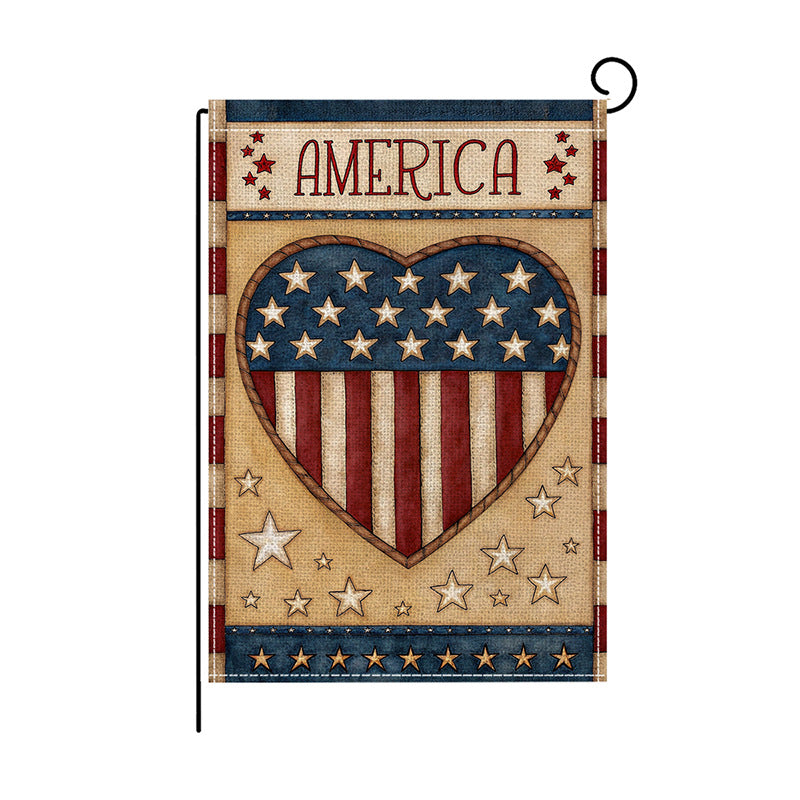Patriotic Mason Jar Floral Burlap-Texture Outdoor Garden Flag