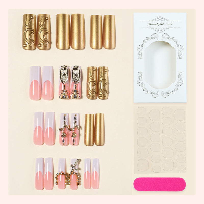 Decorative Press-On Nail Set with Stylish Gold Accents Stornfield