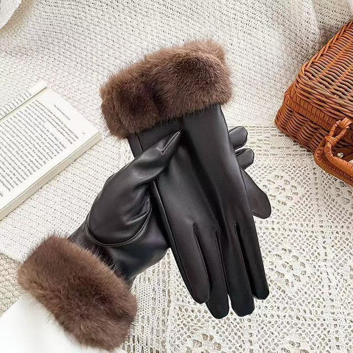 Luxurious Faux Fur Cuff Leather Gloves Stornfield