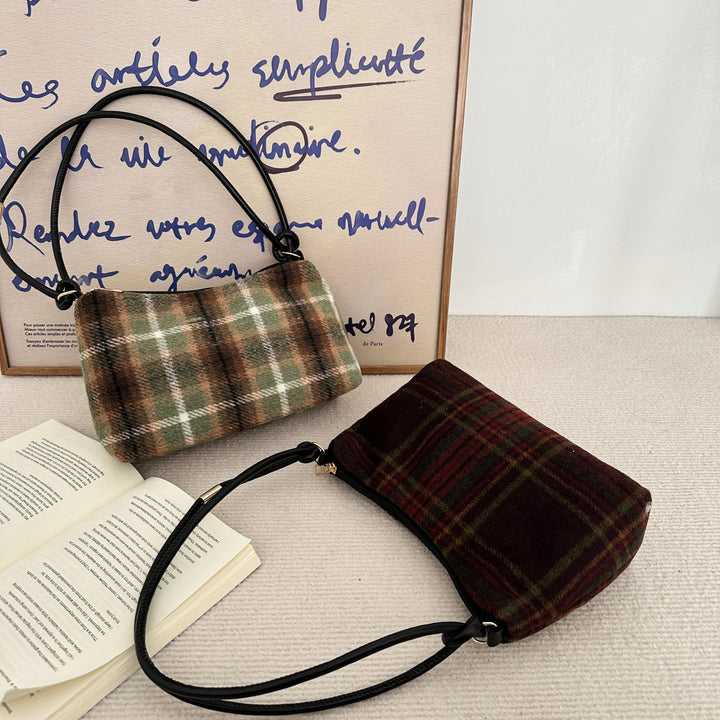 Plaid Patterned Wool Blend Handbag